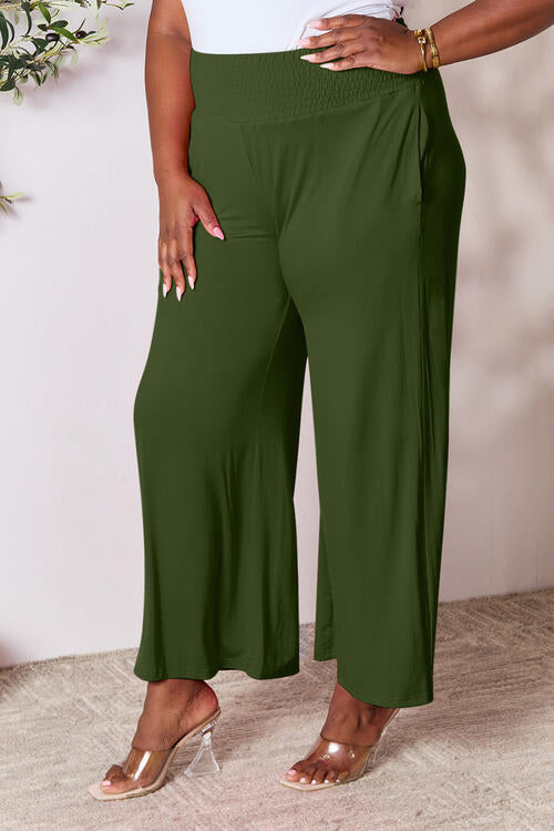 Double Take Full Size Smocked Wide Waistband Wide Leg Pants *