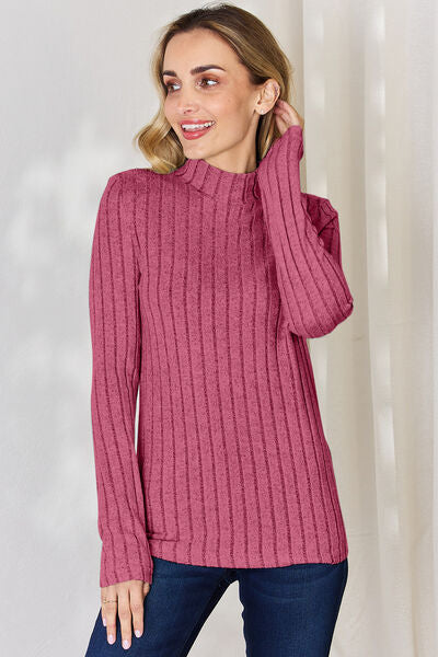 Basic Bae Full Size Ribbed Mock Neck Long Sleeve T-Shirt *