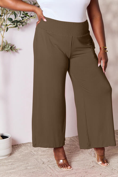 Double Take Full Size Smocked Wide Waistband Wide Leg Pants *
