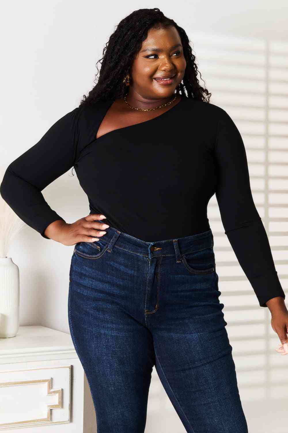 Basic Bae Asymmetrical Neck Long Sleeve Top *