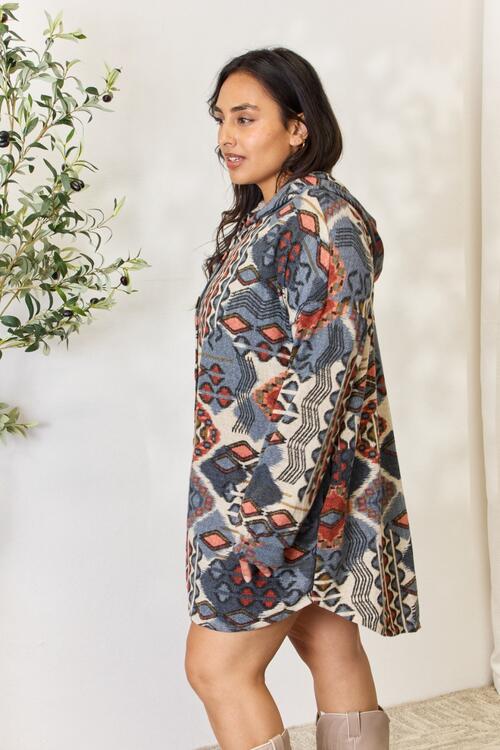 Heimish Full Size Printed Button Up Hooded Jacket *
