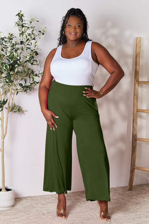 Double Take Full Size Smocked Wide Waistband Wide Leg Pants *