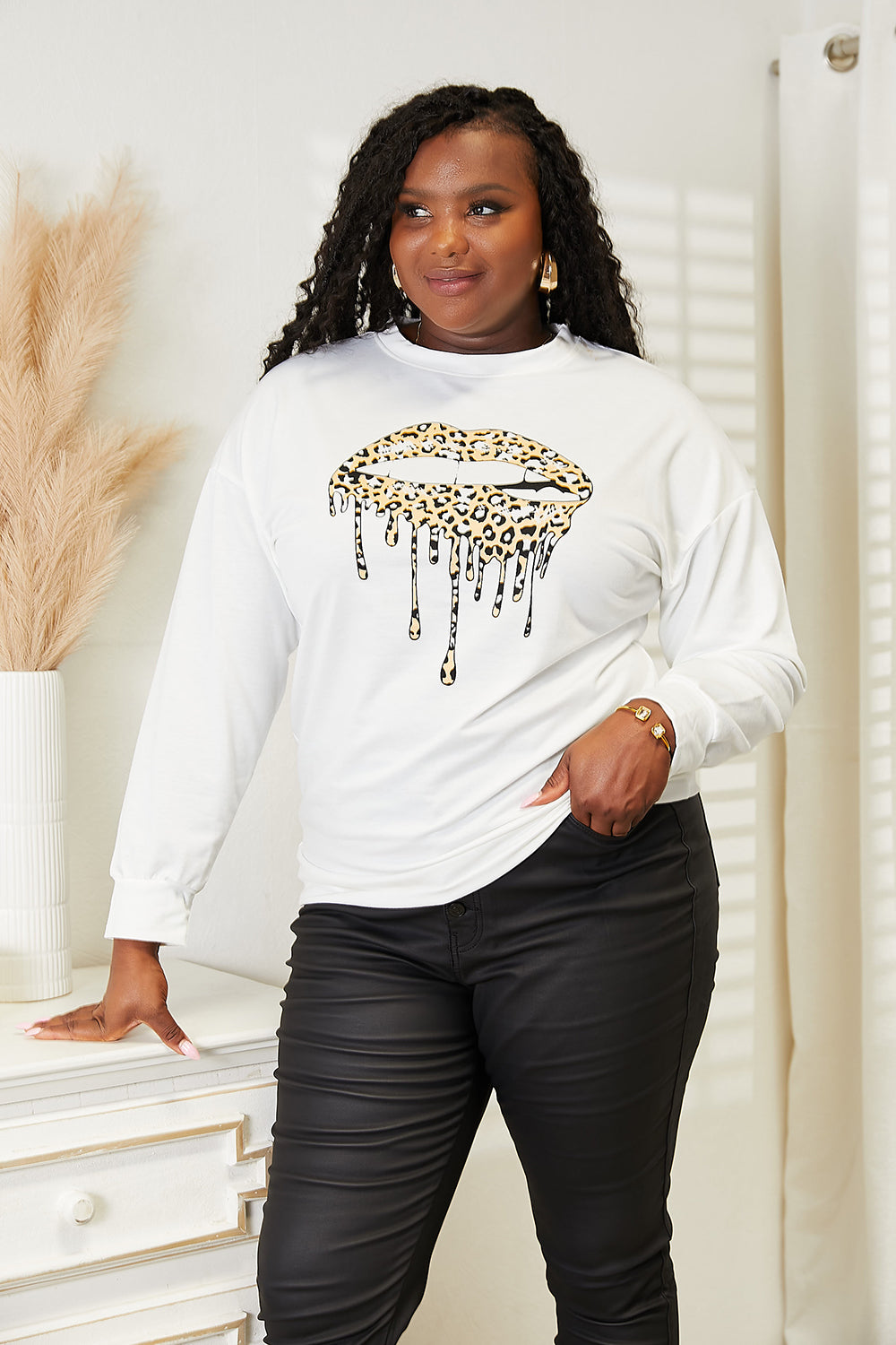 Double Take Graphic Dropped Shoulder Round Neck Sweatshirt *