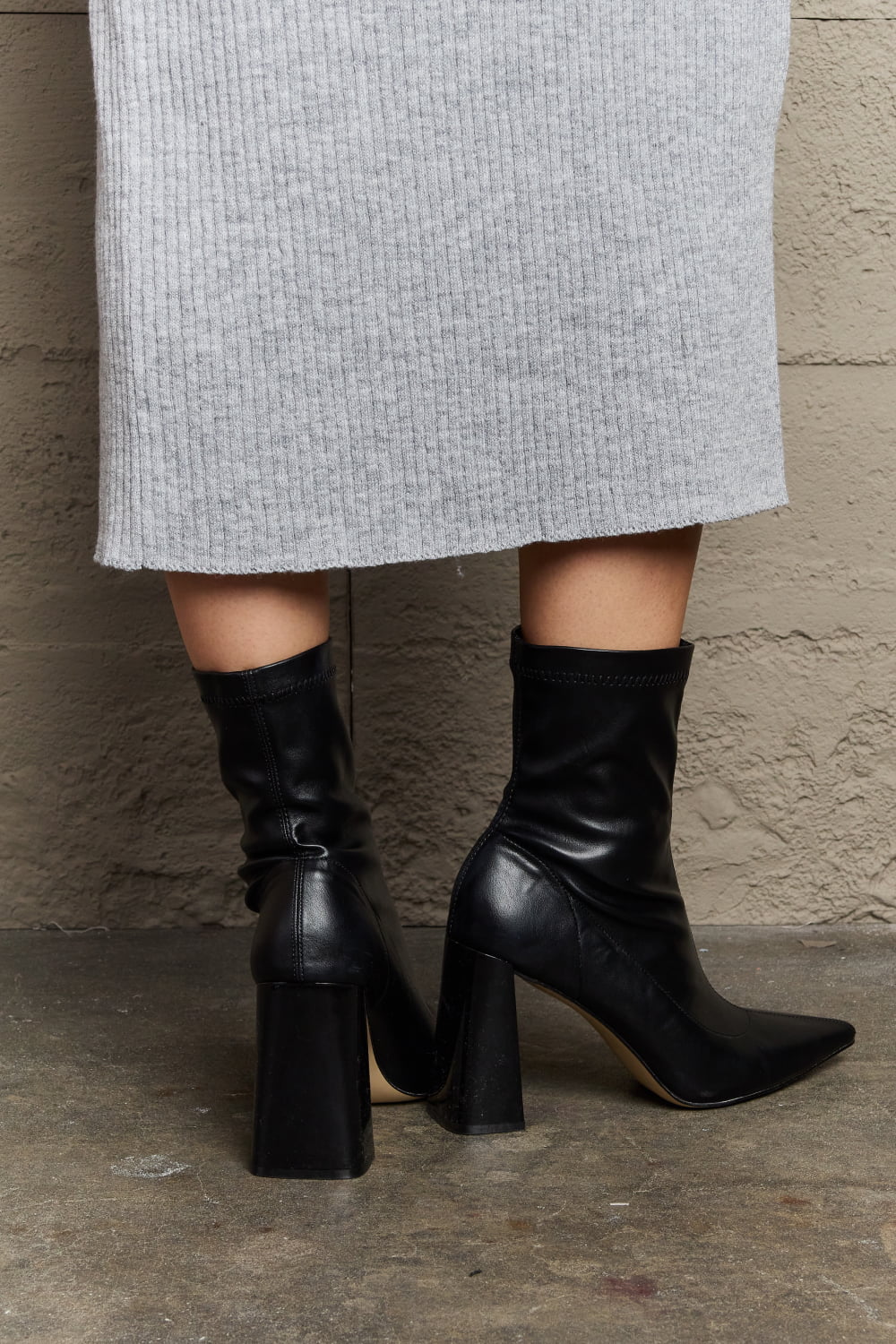 Weeboo Stacy Block Heel Sock Black Boots *