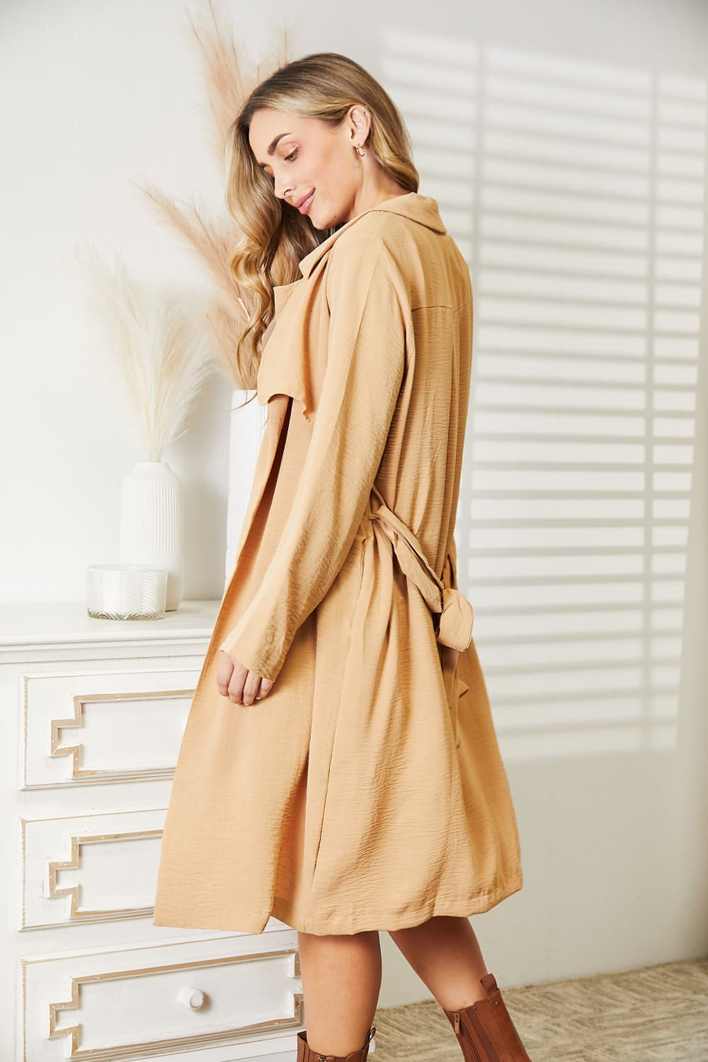 Culture Code Full Size Tied Tan Trench Coat with Pockets *