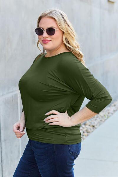 Basic Bae Full Size Round Neck Batwing Sleeve Blouse *