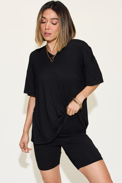 Basic Bae Full Size V-Neck Drop Shoulder Short Sleeve T-Shirt and Shorts Set *