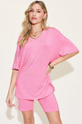 Basic Bae Full Size V-Neck Drop Shoulder Short Sleeve T-Shirt and Shorts Set *