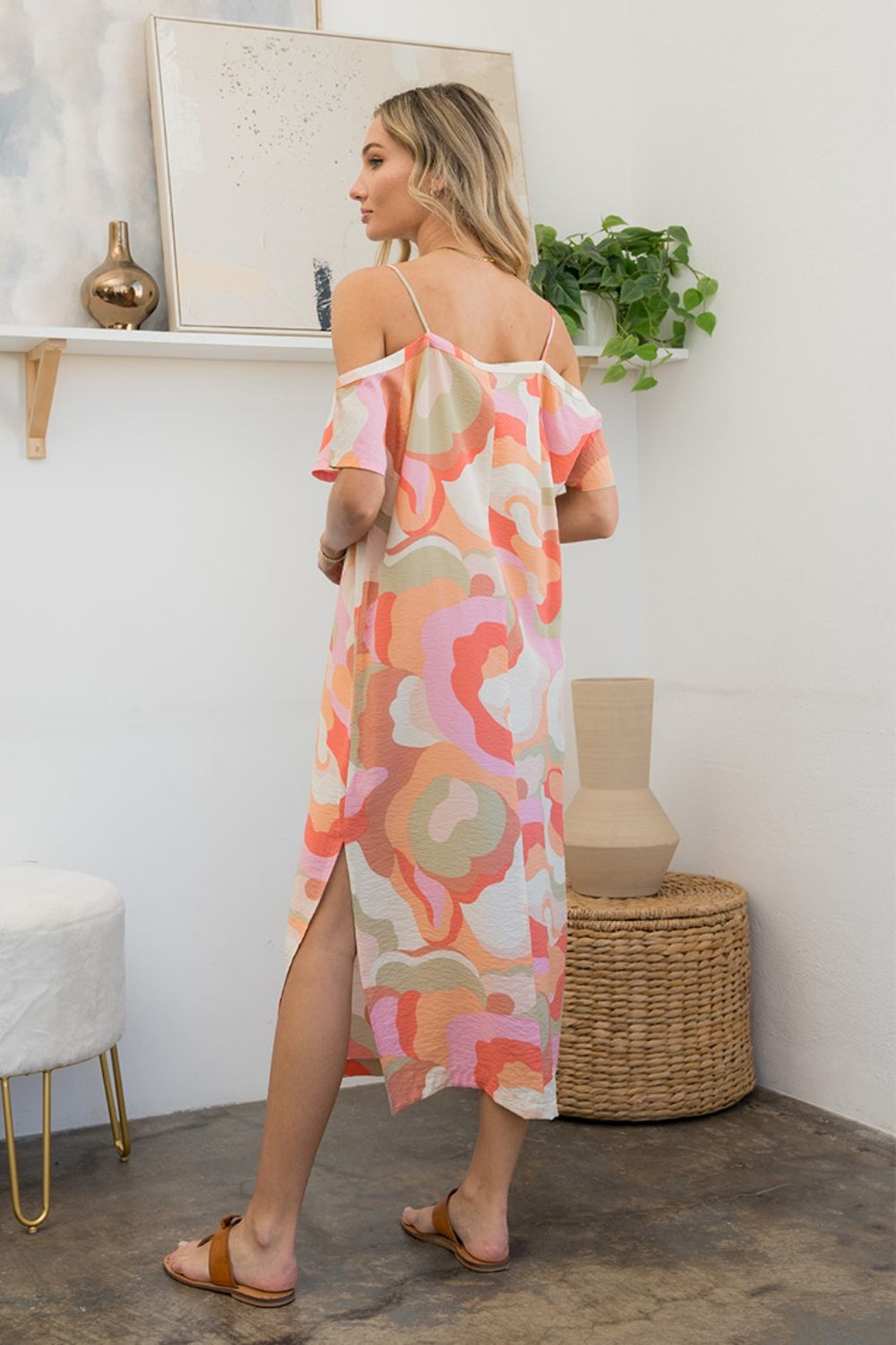 Sew In Love Full Size Printed Side Slit Midi Dress *