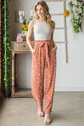 Heimish Full Size Printed Tied Straight Casual Pants *