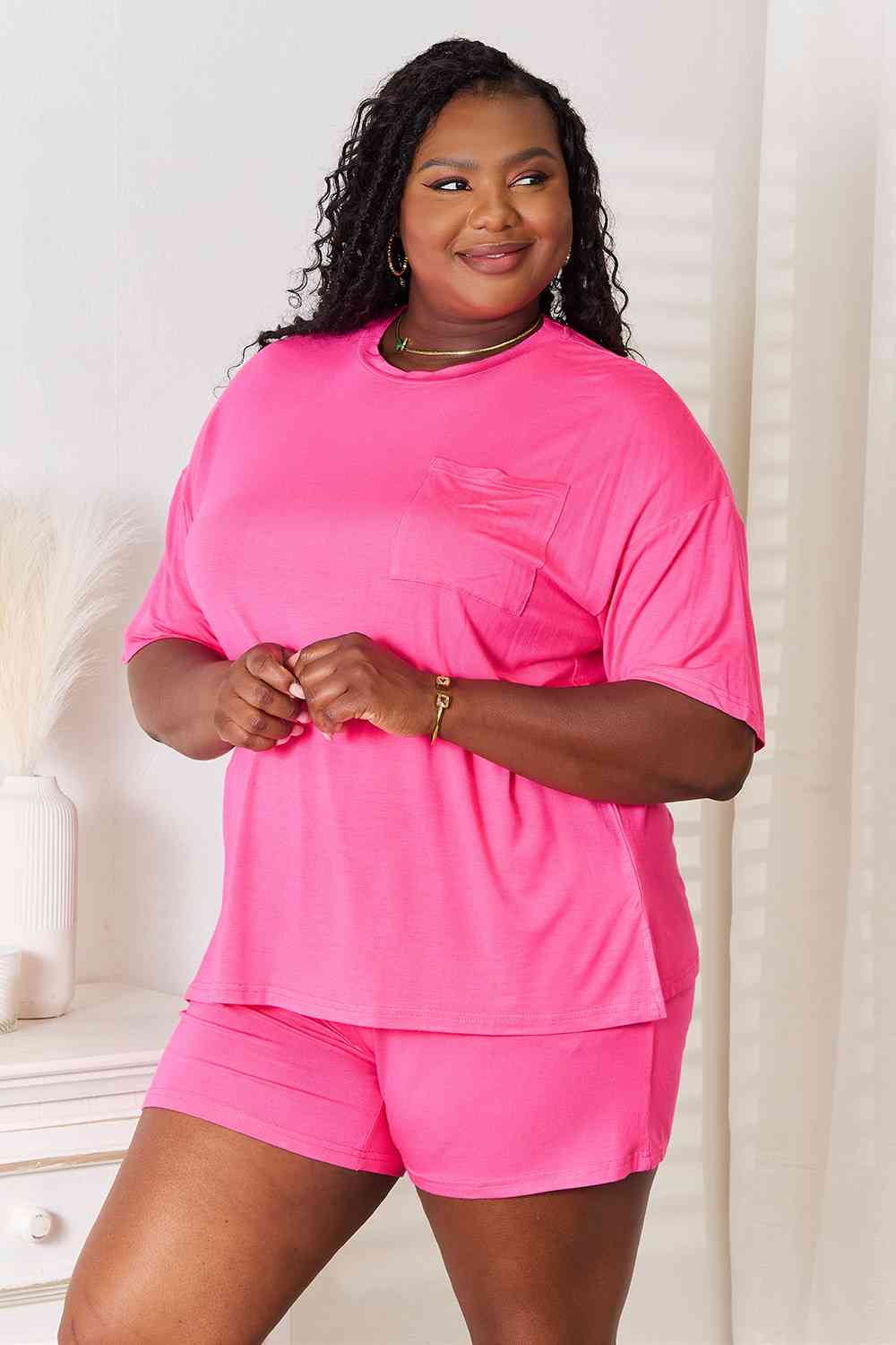 Basic Bae Full Size Soft Rayon Half Sleeve Top and Shorts Set *
