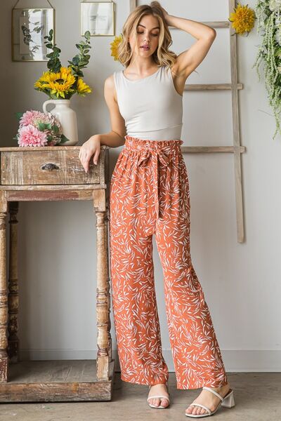 Heimish Full Size Printed Tied Straight Casual Pants *