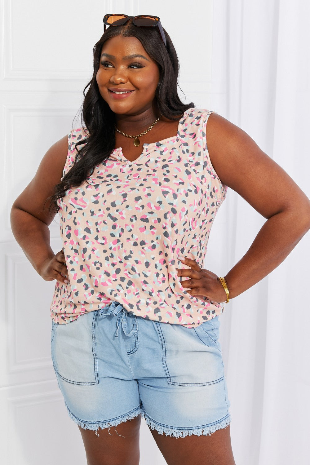 Heimish Full Size Surprise Party Printed Sleeveless Top *