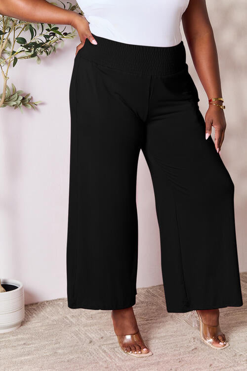 Double Take Full Size Smocked Wide Waistband Wide Leg Pants *