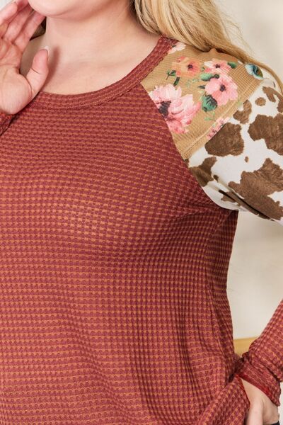 Hailey & Co Full Size Leopard Waffle-Knit Blouse *