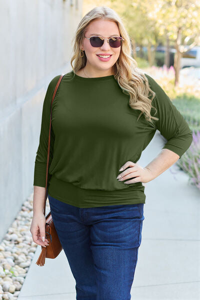 Basic Bae Full Size Round Neck Batwing Sleeve Blouse *