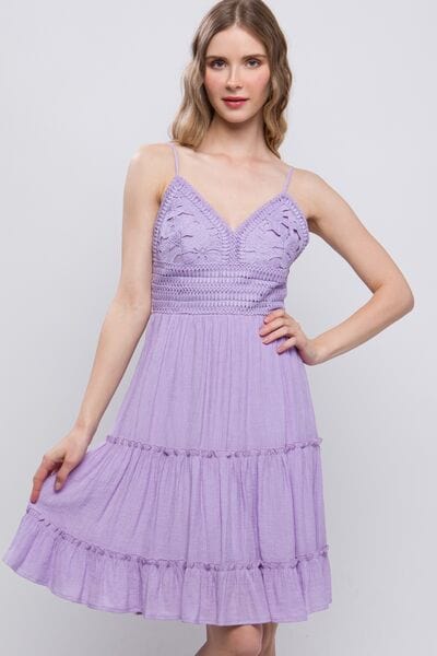 LOVE TREE Lace Detail Tied V-Neck Mini Cami Dress *