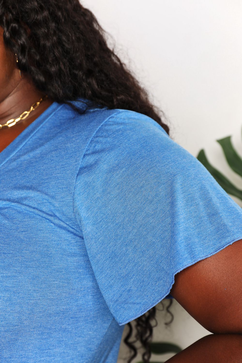Full Size Double Take Ruched V-Neck Short Sleeve T-Shirt *