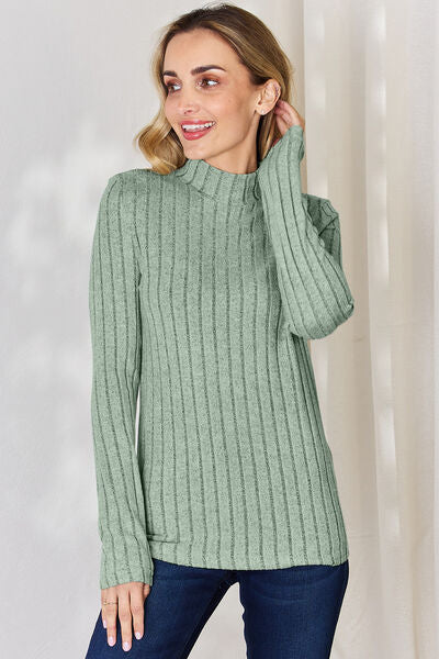 Basic Bae Full Size Ribbed Mock Neck Long Sleeve T-Shirt *